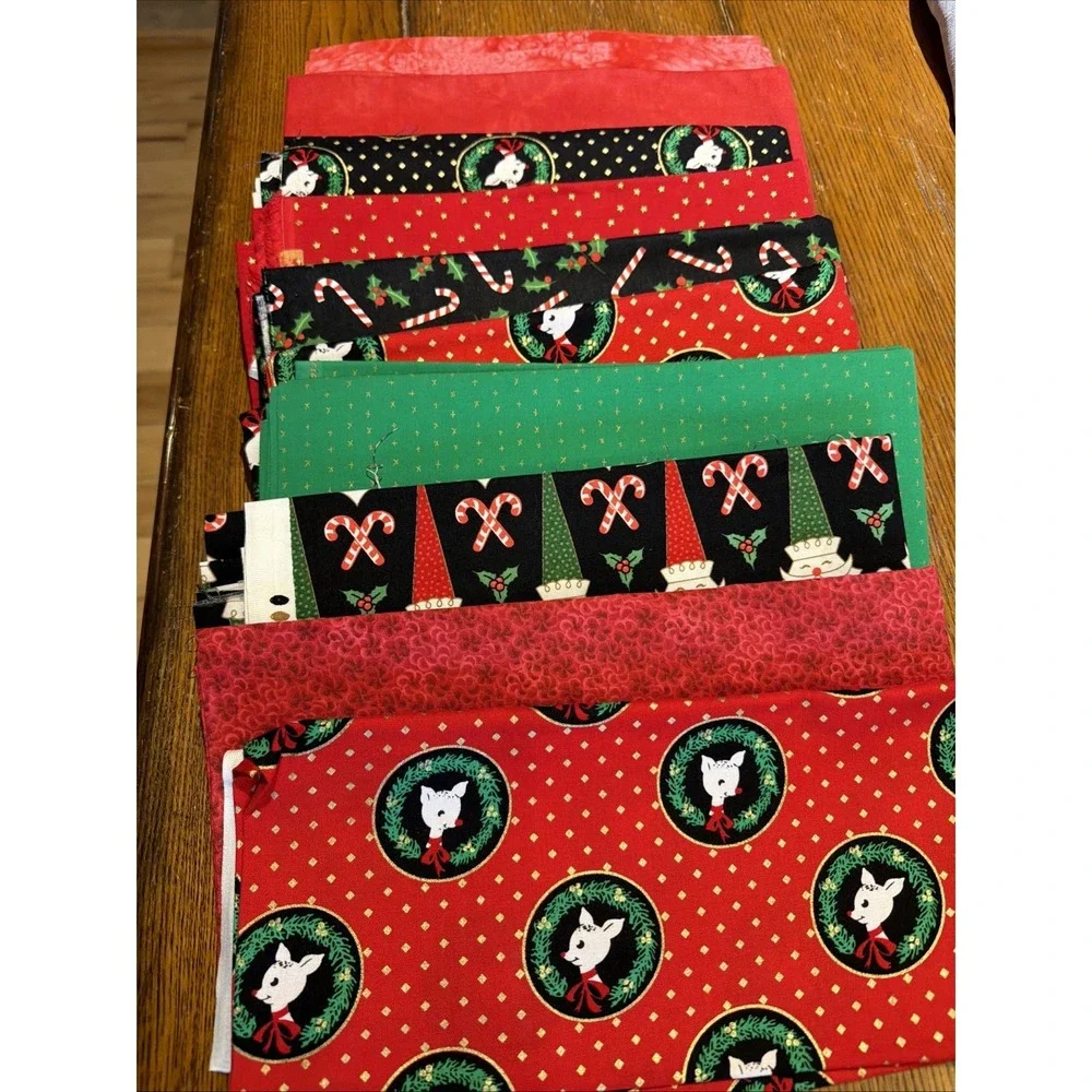 Michael Miller Fabric Christmas Deer Red & Black Santa's Stash Candy Canes 8+yds